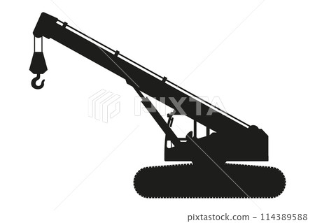 Cartoon telescopic crane silhouette. Heavy machinery for construction and mining Cartoon telescopic crane silhouette. Heavy machinery for construction and mining 114389588