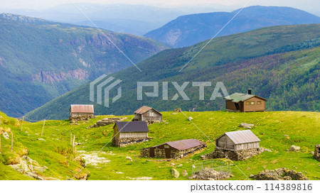 Norwegian mountains summer farm Norwegian mountains summer farm 114389816