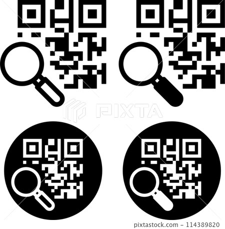 Magnifying glass QR code icon set 114389820