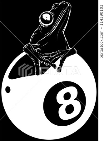 white silhouette of frog on biliard eight ball on black background. vector illustration design white silhouette of frog on biliard eight ball on black background. vector illustration design 114390103