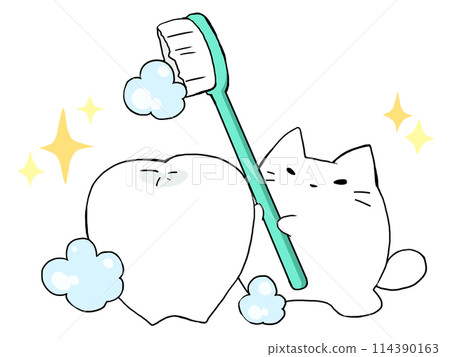 Teeth brushing cat Teeth brushing cat 114390163