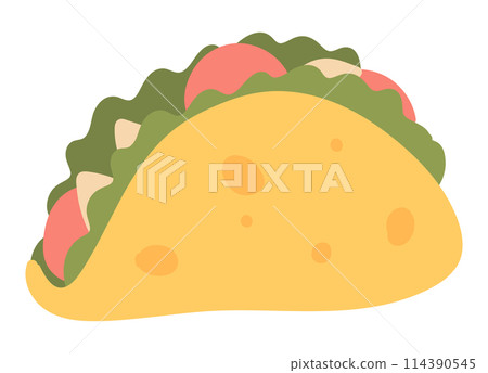 Tacos in tortilla in flat design. Mexican fast food menu for takeout dinner. Vector illustration isolated. Tacos in tortilla in flat design. Mexican fast food menu for takeout dinner. Vector illustration isolated. 114390545