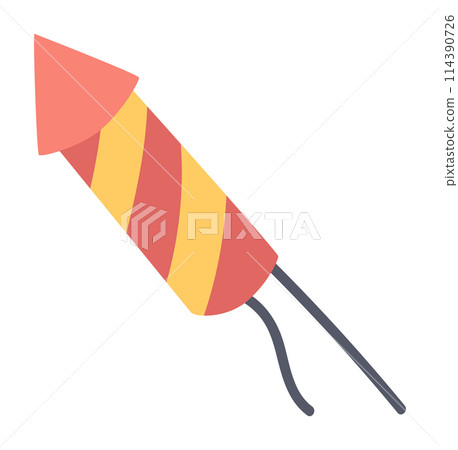 Striped fireworks rocket in flat design. Tradition pyrotechnic firecracker. Vector illustration isolated. 114390726