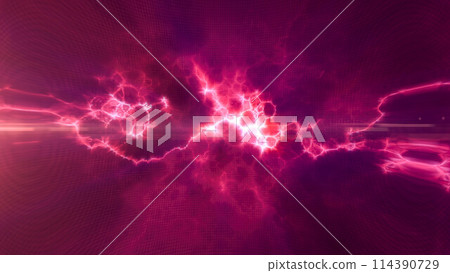 Red energy glowing magic waves and electric lightning charges high-tech digital iridescent liquid plasma with light rays lines and energy particles. Abstract background Red energy glowing magic waves and electric lightning charges high-tech digital iridescent liquid plasma with light rays lines and energy particles. Abstract background 114390729