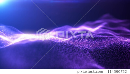 Purple energy glowing magic waves from particles of lines with light rays. Abstract background Purple energy glowing magic waves from particles of lines with light rays. Abstract background 114390732