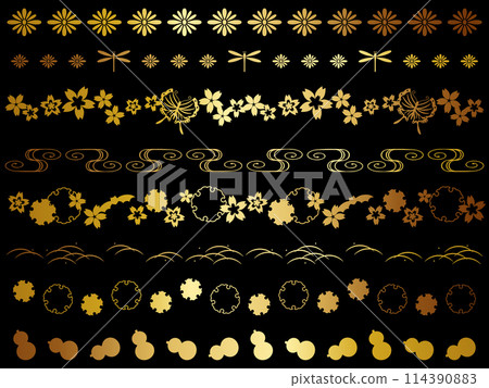 A luxurious set of 8 Japanese-style lines in gold 114390883