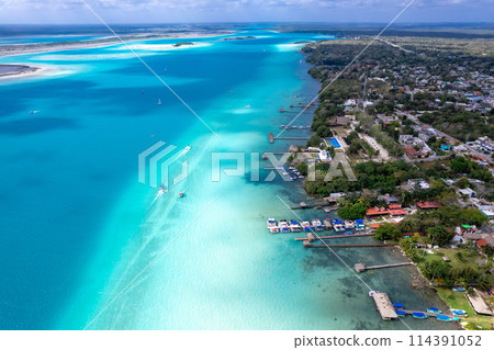 Bacalar seven colors lagoon in Quintana Roo 114391052