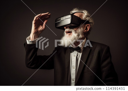 Elderly Man in VR Amazement 114391431
