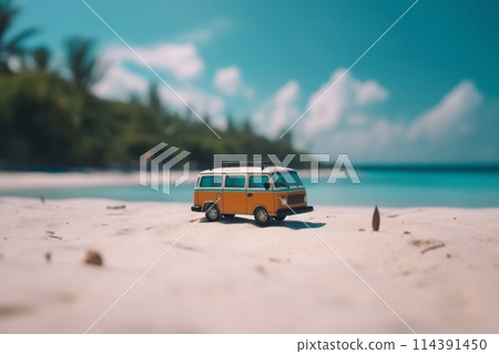 Mini Van on Tropical Beach 114391450