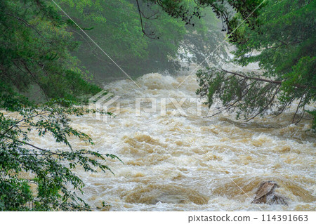 [自然災害] 大雨後渾濁的河流[長野縣] 114391663