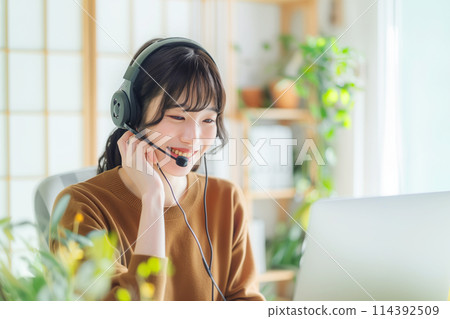 Teleworking young woman AI image 114392509