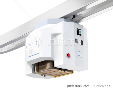 白色背景下半導體工廠 OHT 高架行駛自動導引車影像 114392553