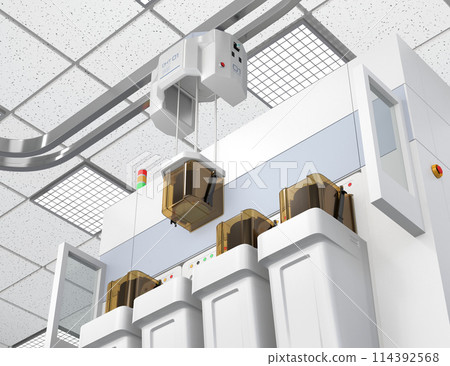 Image of OHT transport equipment, etching and cleaning equipment in a semiconductor manufacturing factory Image of OHT transport equipment, etching and cleaning equipment in a semiconductor manufacturing factory 114392568