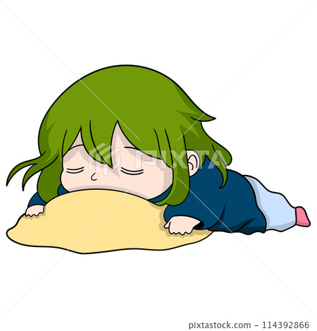 lil girl is tired and sleepy lying on her stomach on the pillow lil girl is tired and sleepy lying on her stomach on the pillow 114392866