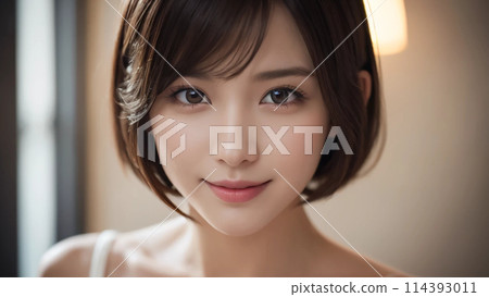 短髮女子在家溫柔微笑 114393011