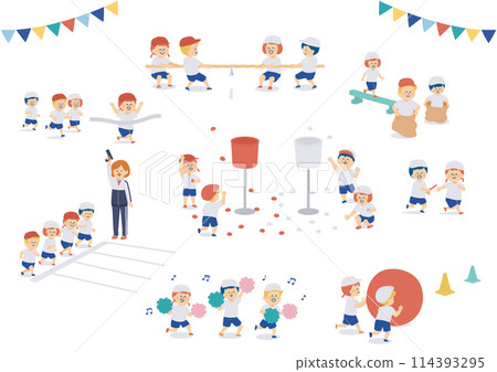 Elementary school sports day illustration set Elementary school sports day illustration set 114393295