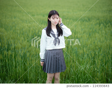 High school girl in the grass 114393643