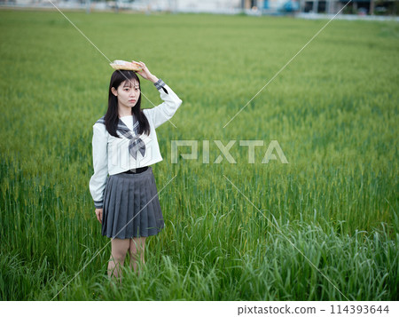 High school girl in the grass 114393644
