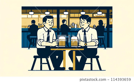 Two men enjoying a beer after work Two men enjoying a beer after work 114393659