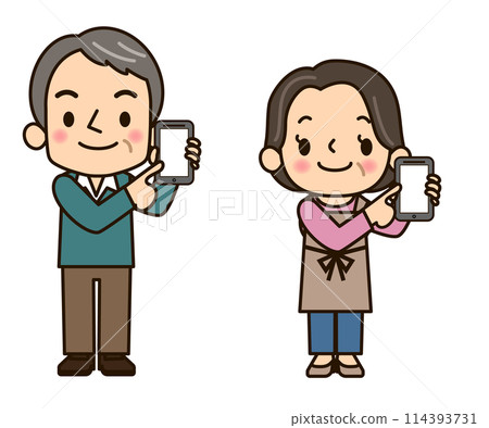 Middle-aged couple with smartphones 114393731