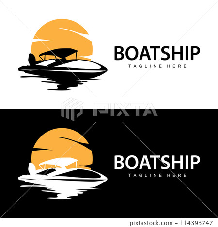 Speed boat ship logo black silhouette design vintage for nautical simple sea ship travel template illustration Speed boat ship logo black silhouette design vintage for nautical simple sea ship travel template illustration 114393747