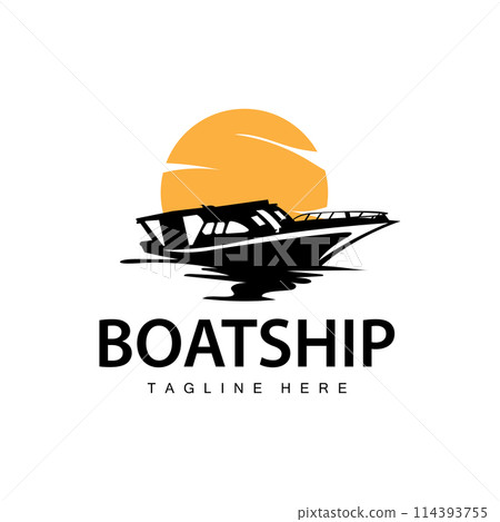 Speed boat ship logo black silhouette design vintage for nautical simple sea ship travel template illustration 114393755