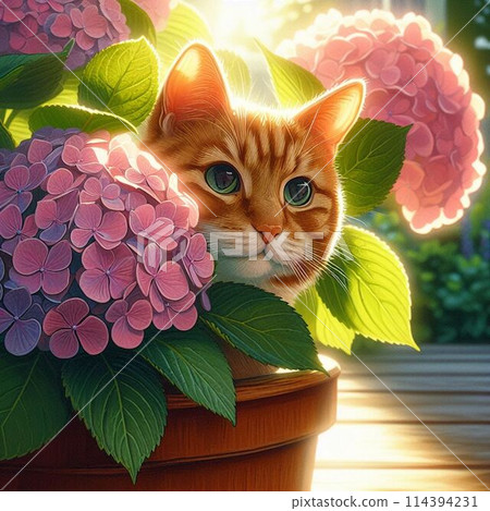 Hydrangeas and cats 114394231