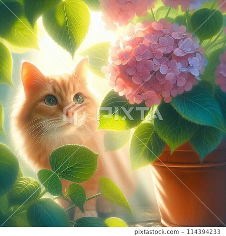 Hydrangeas and cats 114394233