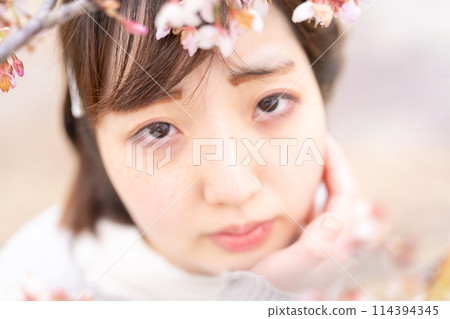 Angyo cherry blossoms in Kitaasaba and a portrait of a young woman 114394345