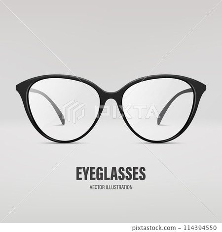 Vector 3d Realistic Black Round Frame Glasses Isolated. Sunglasses, Lens, Vintage Eyeglasses in Front View. Design Template for Optics and Eyewear Branding Concept Vector 3d Realistic Black Round Frame Glasses Isolated. Sunglasses, Lens, Vintage Eyeglasses in Front View. Design Template for Optics and Eyewear Branding Concept 114394550