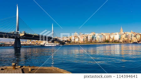 Golden Horn with metro bridge connecting Beyoglu and Fatih, Istanbul, Turkey 114394641