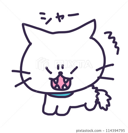 一隻憤怒的可愛白色魷魚耳小貓的插圖 114394795