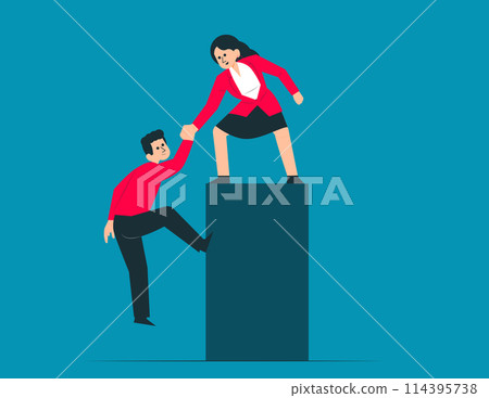 Helping a partner. Helping to reach goal as teamwork power with partners 114395738