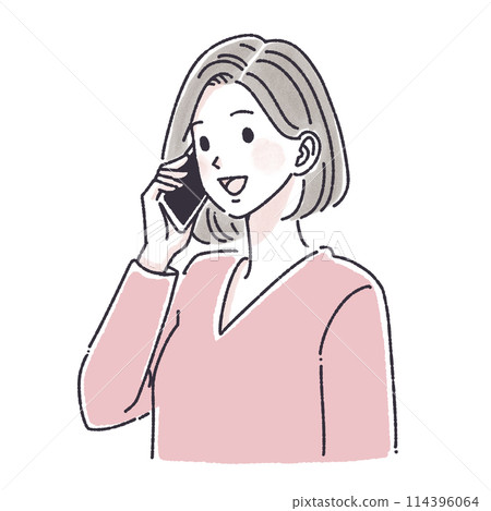 A woman who makes a phone call, a woman who makes a phone call, a woman, a girl, a smartphone, a smartphone, a call, an inquiry, a complaint, 114396064