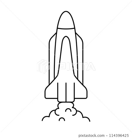 Rocket icon. Spaceship outline cartoon isolated illustration. Startup symbol. Line shuttle 114396425