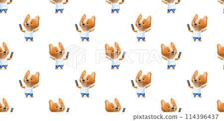 Seamless pattern with cool animal in clothes. Childish hand drawn background. Cute dog corgi Seamless pattern with cool animal in clothes. Childish hand drawn background. Cute dog corgi 114396437