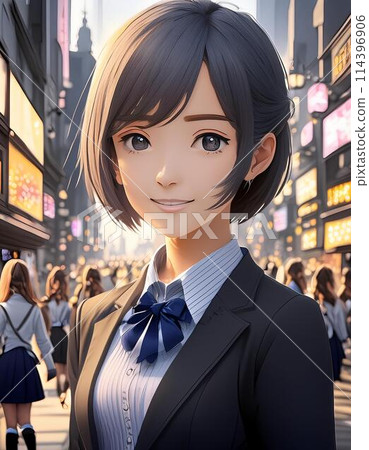 一個穿著亞洲制服的漂亮女孩的插圖 一個穿著亞洲制服的漂亮女孩的插圖 114396906