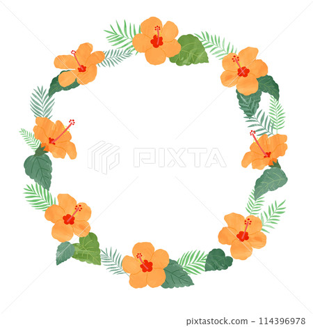 Hand drawn hibiscus round frame illustration 114396978