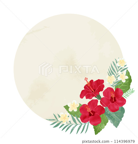 Hand drawn hibiscus round frame illustration 114396979
