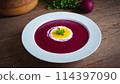 Delicious Ukrainian beetroot soup, colorful powder 114397090