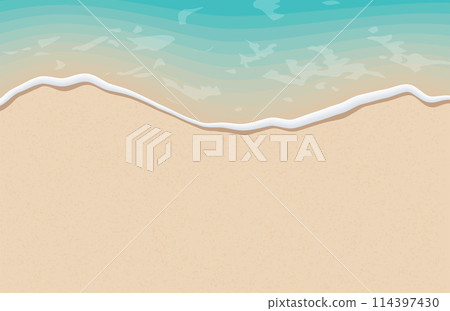 Soft waves with foam of blue ocean on the sandy summer beach. Soft waves with foam of blue ocean on the sandy summer beach. 114397430