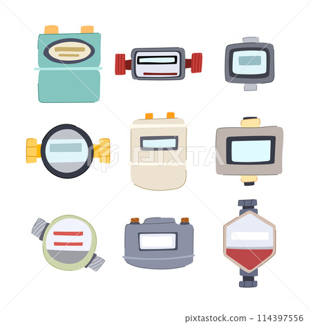 water gas meter set cartoon vector illustration 114397556