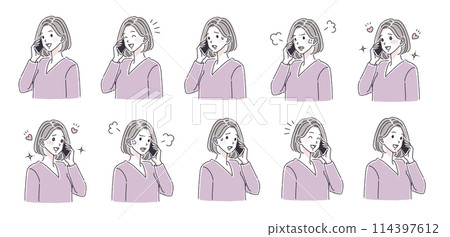 A woman who makes a phone call, a woman who makes a phone call, a woman, a girl, a smartphone, a smartphone, a call, an inquiry, a complaint, 114397612