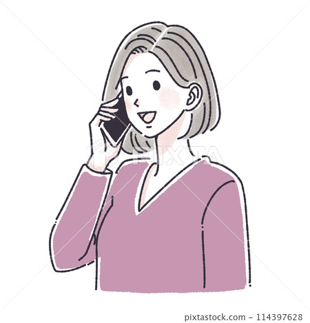 打電話的女人，打電話的女人，女人，女孩，智能手機，智能手機，電話，詢問，投訴， 114397628