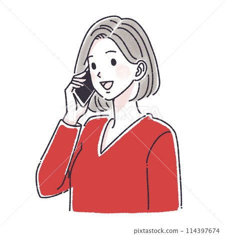 打電話的女人，打電話的女人，女人，女孩，智能手機，智能手機，電話，詢問，投訴， 114397674