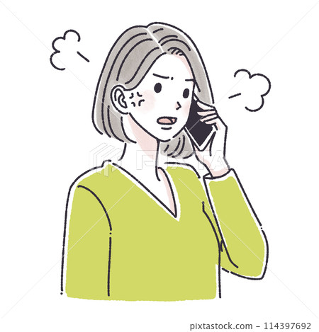 打電話的女人，打電話的女人，女人，女孩，智能手機，智能手機，電話，詢問，投訴， 114397692