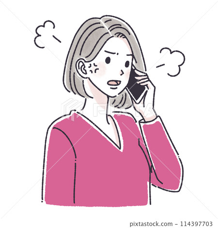 A woman who makes a phone call, a woman who makes a phone call, a woman, a girl, a smartphone, a smartphone, a call, an inquiry, a complaint, 114397703