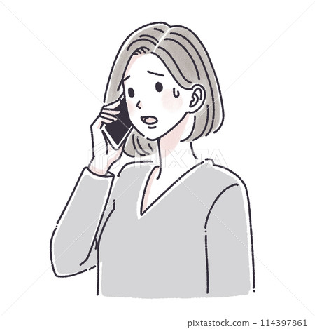 A woman who makes a phone call, a woman who makes a phone call, a woman, a girl, a smartphone, a smartphone, a call, an inquiry, a complaint, 114397861
