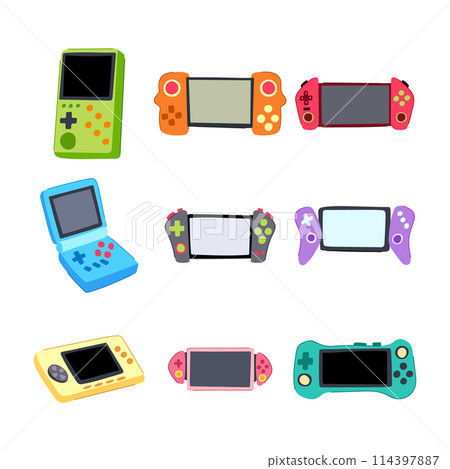 portable gaming device set cartoon vector illustration 114397887