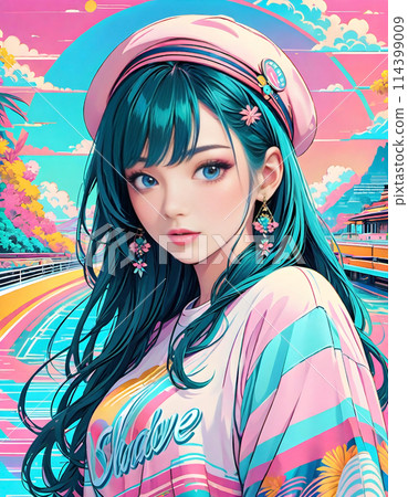 可愛的動漫女孩的柔和色彩度假村插畫 114399009